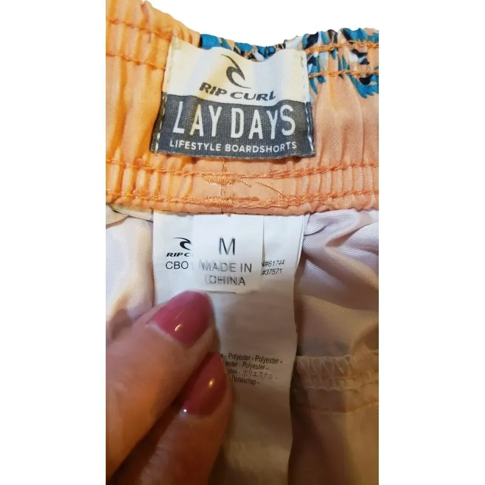Rip Curl LayDays Swim Trunks‎ Size Medium Elastic Waistband Orange Palm Trees